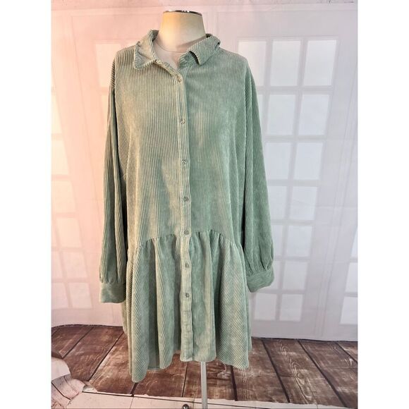 ASOS Dresses & Skirts - ASOS DESIGN Curve Mint Green Corduroy Cord Smock Button Down Mini Dress Size 24